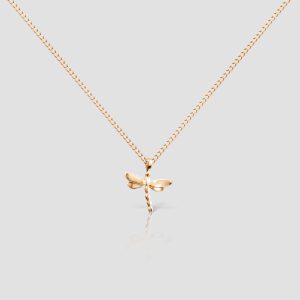 Handmade 14k Gold Dragonfly Necklace, Bug Minimalist Pendant