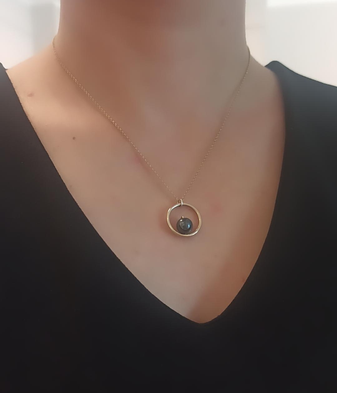 14k Gold Hematite Karma Circle Necklace