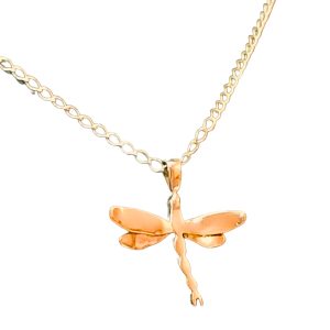 Handmade 14k Gold Dragonfly Necklace, Bug Minimalist Pendant