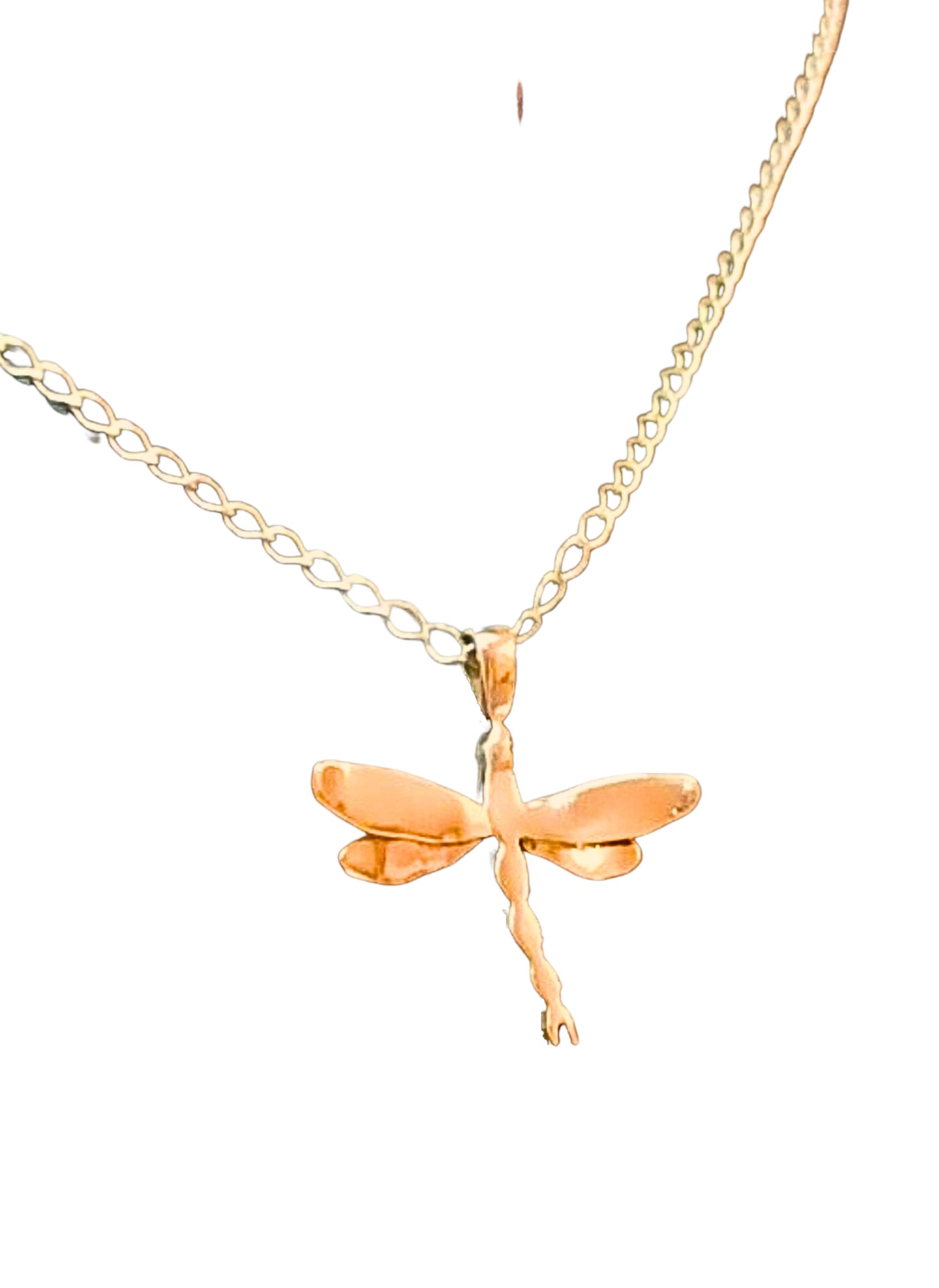 Handmade 14k Gold Dragonfly Necklace, Bug Minimalist Pendant