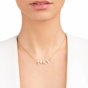 18k solid gold Cluster Pearl Necklace, Handmade Pearl Cluster Necklace, Elegant Dainty Pearl Necklace