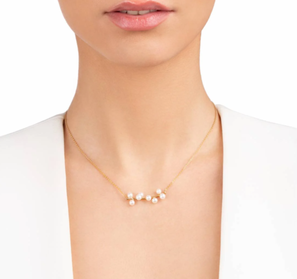 18k solid gold Cluster Pearl Necklace, Handmade Pearl Cluster Necklace, Elegant Dainty Pearl Necklace