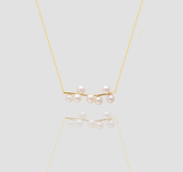18k solid gold Cluster Pearl Necklace, Handmade Pearl Cluster Necklace, Elegant Dainty Pearl Necklace