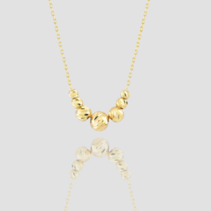 14k Solid Gold Ball Beads Necklace, Handmade Minimalist Dainty Seven Ball Diamond-Cut Bead Station Necklace