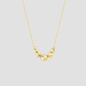 14k Solid Gold Ball Beads Necklace, Handmade Minimalist Dainty Seven Ball Diamond-Cut Bead Station Necklace