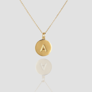 14K Solid Gold Initial Disc Necklace, Handmade Initial Letter Pendant Necklace, Personalized Dainty Round Initial Pendant