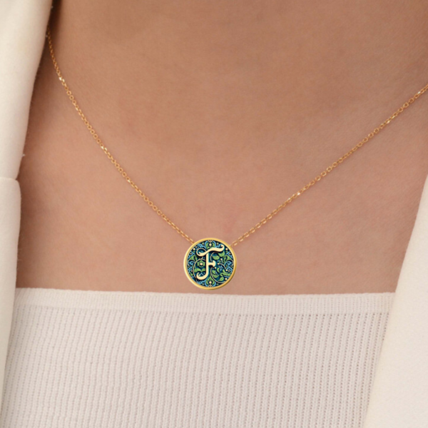 18k Solid Gold Initial Letter Necklace, Handmade Initial Custom Monogram Pendant, Personalized Name Letter F Necklace