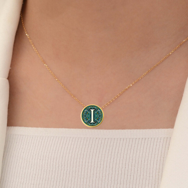 18k Solid Gold Initial Letter Necklace, Handmade Custom Monogram Pendant, Personalized Name Letter I Necklace