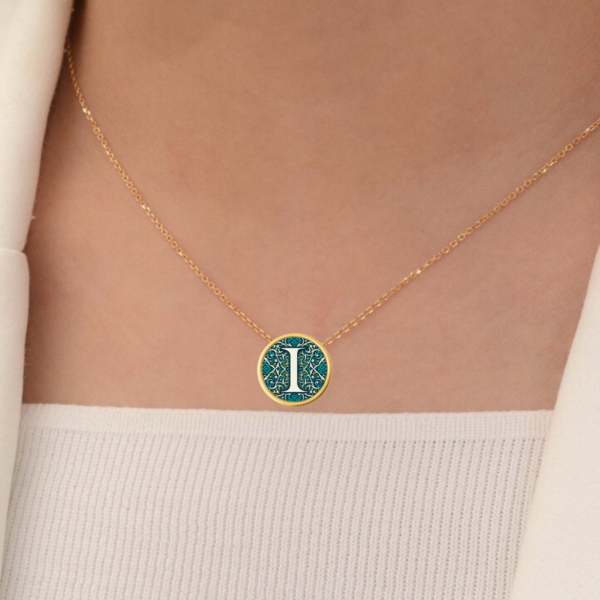 18k Solid Gold Initial Letter Necklace, Handmade Custom Monogram Pendant, Personalized Name Letter I Necklace
