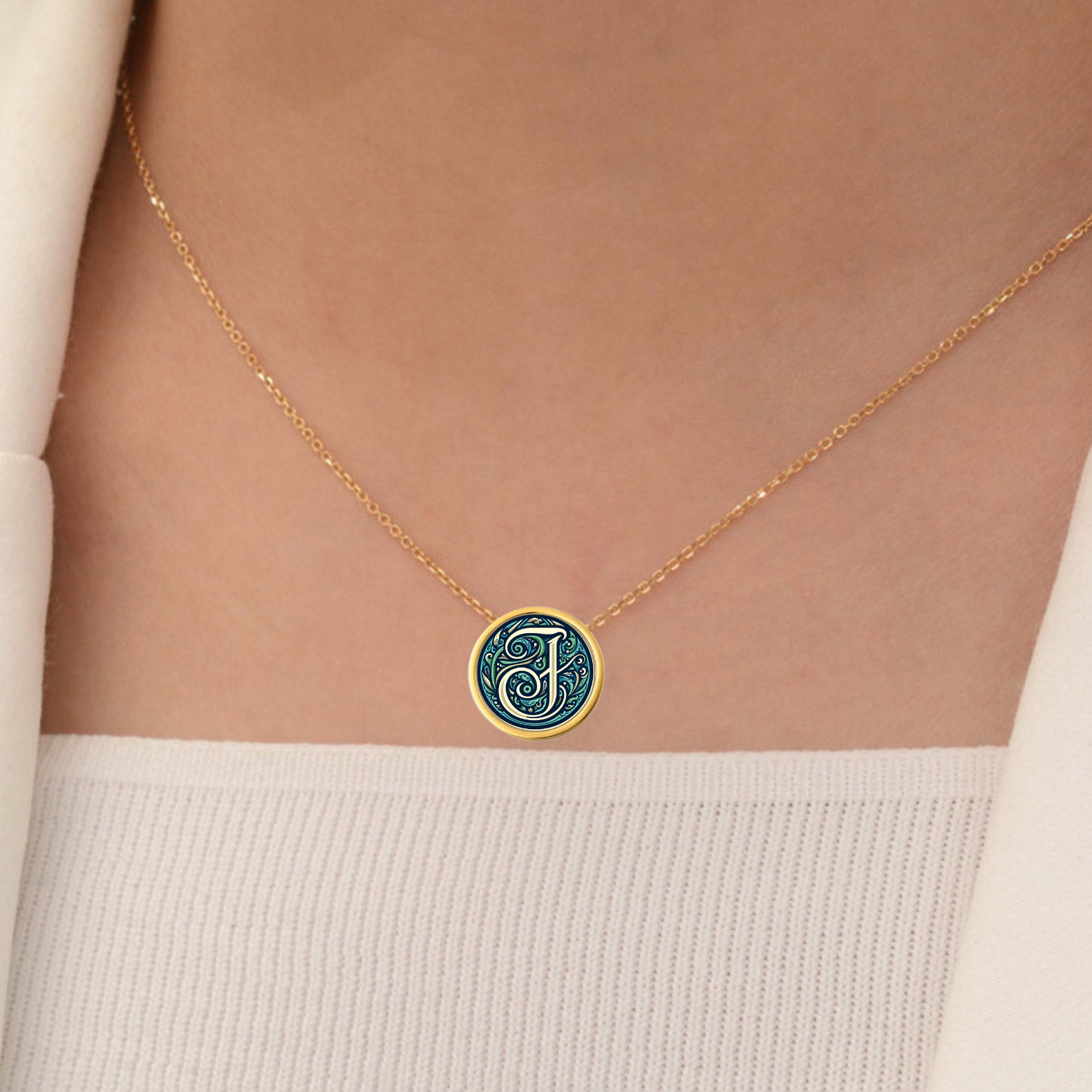 18k Solid Gold Initial Letter Necklace, Personalized Pendant Custom Monogram Necklace, Handmade Letter J Initial Pendant