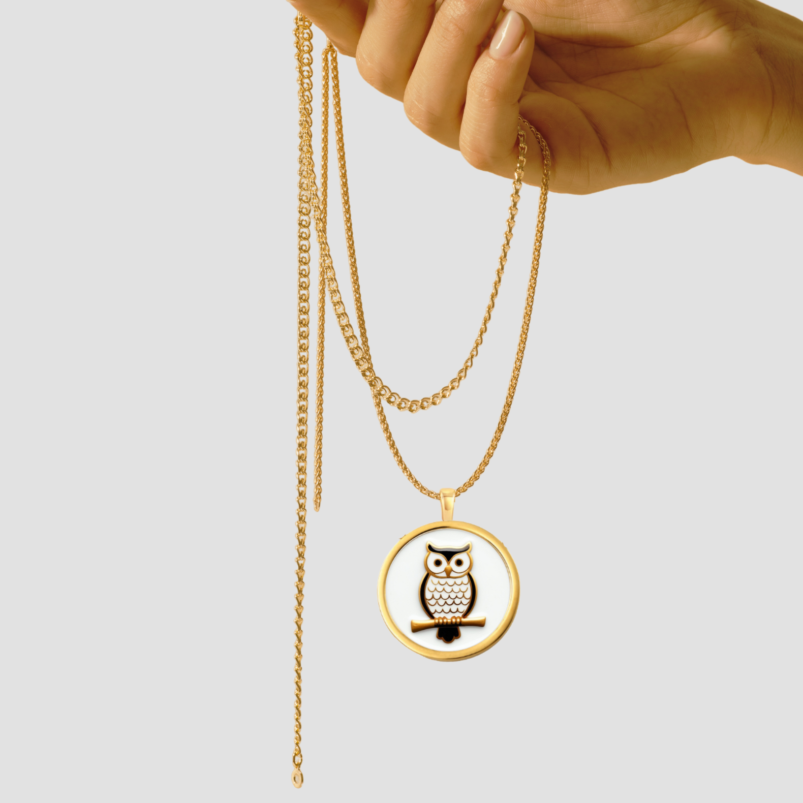 18k Solid Gold Owl Necklace, Bird Necklace, Handmade Jewelry Owl Charm, Solid Gold Owl Pendant