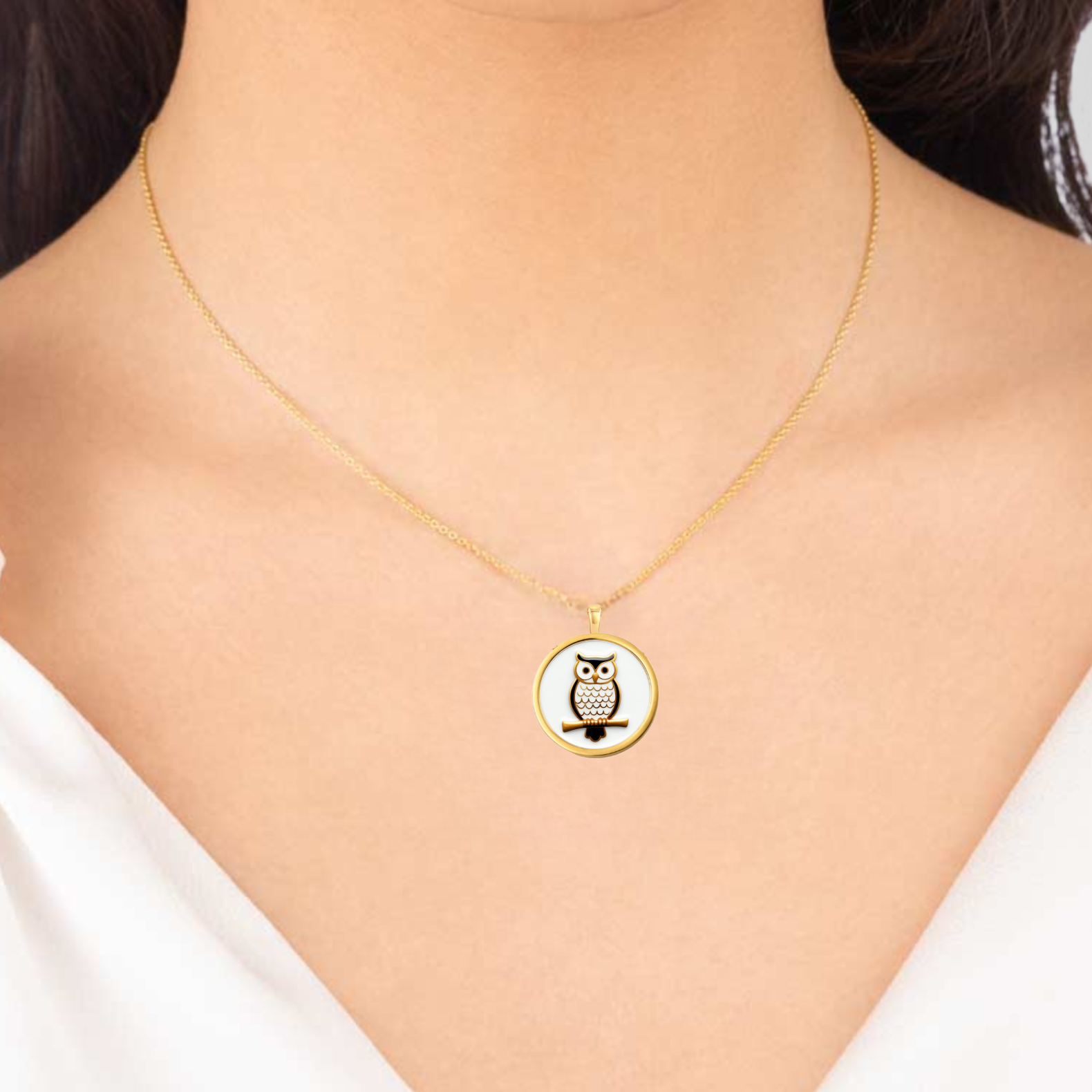 18k Solid Gold Owl Necklace, Bird Necklace, Handmade Jewelry Owl Charm, Solid Gold Owl Pendant