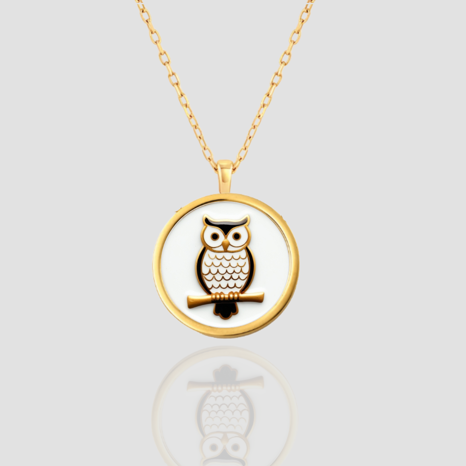 18k Solid Gold Owl Necklace, Bird Necklace, Handmade Jewelry Owl Charm, Solid Gold Owl Pendant