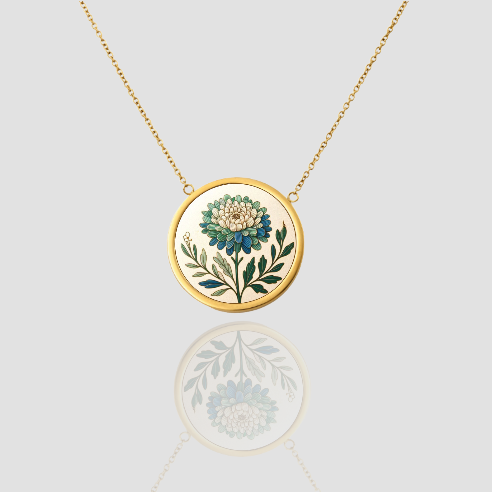 18K Solid Gold November Birth Flower Necklace, Personalized November Chrysanthemum, Handmade Jewelry, November Birthday gift