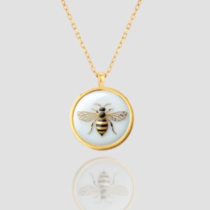 18k Solid Gold Bee Necklace, Bug Necklace, Handmade Jewelry, Honeybee Solid Gold Pendant